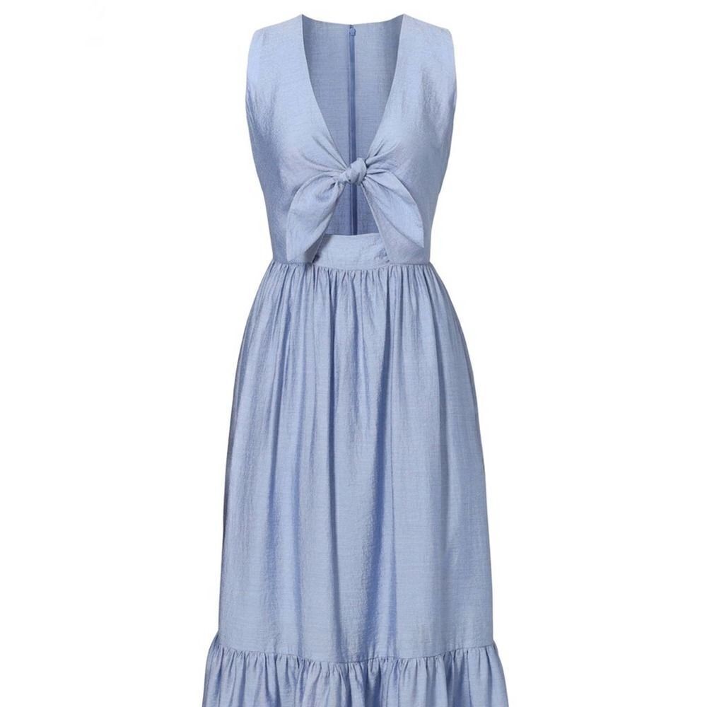 shoshanna kayla blue tie-front midi dress - Picture 2 of 4